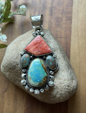 Load image into Gallery viewer, Navajo Native Sterling Silver Multi Stone Turquoise Red Spiny Oyster Pendant RY