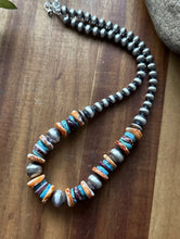 Load image into Gallery viewer, Sterling Silver Spiny Oyster Turquoise W Pearls Bead Necklace. 18 inch