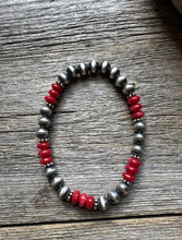 Load image into Gallery viewer, Red Coral 6mm 7 Inch Stretch Sterling Silver Pearls Bead Bracelet