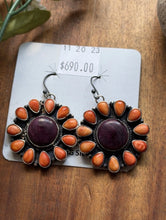 Load image into Gallery viewer, Navajo Sterling Silver Orange Purple Spiny Oyster Handmade Earrings Sheila