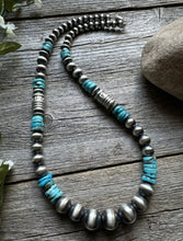 Load image into Gallery viewer, Sterling Silver Blue Turquoise W Pearls Bead Necklace. 22 inch