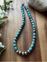Load image into Gallery viewer, Sterling Silver Blue Turquoise W Pearls Bead Necklace. 18 inch