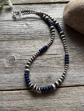 Load image into Gallery viewer, Lapis Multi Graduated Sterling Silver Pearls Bead Necklace 18 inch. 4mm - 8mm