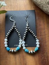Load image into Gallery viewer, Sterling Silver Freshwater Pearl Turquoise Pearls Bead Loop Hoop Earrings