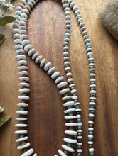 Load image into Gallery viewer, Long Sterling Silver Graduated Pink Conch Turquoise Bead Necklace. 42 inch