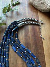 Load image into Gallery viewer, Sterling Silver Multi Strand Lapis W Pearls Bead Necklace. 24 inch