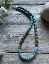 Load image into Gallery viewer, Sterling Silver Blue Green Turquoise Pearls Bead Necklace 18 inch Gift