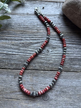Load image into Gallery viewer, Southwestern Sterling Silver Red Spiny Oyster Pearls Bead Necklace 18 inch