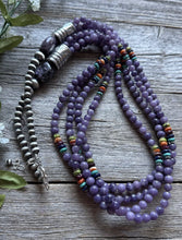Load image into Gallery viewer, Southwestern Sterling Silver Multi Stone Purple Pearls Bead Necklace 30 Inch