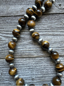 Sterling Silver Tiger’s Eye W Pearls Bead Necklace. 18 inch. Gift