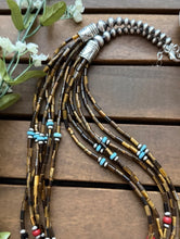 Load image into Gallery viewer, Sterling Silver Multi Strand Stone Tigers Eye Pearls Bead Necklace 24 Inch