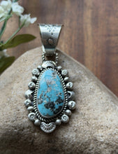 Load image into Gallery viewer, Navajo Native American Sterling Silver Blue Turquoise Pendant R Yazzie Gift