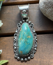 Load image into Gallery viewer, Navajo Native American Sterling Silver Turquoise Pendant. Etta E Gift