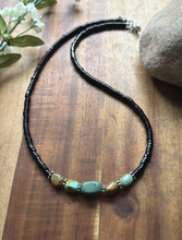 Load image into Gallery viewer, Sterling Silver Black Onyx Green Turquoise Nuggets Bead Necklace 18 inch Gift