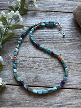 Load image into Gallery viewer, Sterling Silver Blue Green Turquoise Multi Stone Bead Necklace. 18 inch