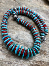 Load image into Gallery viewer, Sterling Silver Blue Turquoise Coral Bead Necklace. 18 inch