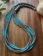 Load image into Gallery viewer, Sterling Silver Multi Strand Blue Turquoise 4mm Pearls Bead Necklace 24 inch