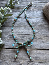 Load image into Gallery viewer, Bow Blue Green Turquoise Sterling Silver Pearls Bead Necklace. 18 Inch. Gift