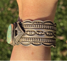 Load image into Gallery viewer, Navajo Native American Sterling Silver Blue Turquoise Cuff Bracelet Maloney