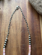Load image into Gallery viewer, Sterling Silver Graduated Pink Conch Turquoise Pearls Chain Bead Necklace 16inch