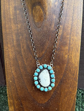 Load image into Gallery viewer, Navajo Sterling Silver White Buffalo Turquoise Cluster Chain Lariat Necklace CY