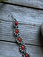 Load image into Gallery viewer, Floral Sterling Silver Red Bamboo Coral Pearls Bead Bracelet. 6 Inch