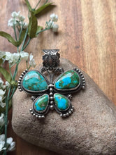 Load image into Gallery viewer, Navajo Sterling Silver Sonoran Gold Turquoise Butterfly Pendant Geneva