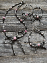 Load image into Gallery viewer, Bow Sterling Silver Pink Conch 4mm Pearls Bead Necklace Earrings Bracelet Set