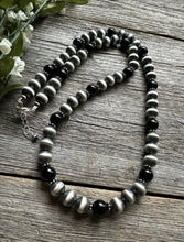 Load image into Gallery viewer, Southwestern Sterling Silver Black Onyx 10mm Pearls Bead Necklace. 26 Inch. Gift