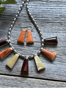 Vintage Pawn Native Sterling Silver Orange Purple Spiny Oyster Necklace Set