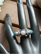 Load image into Gallery viewer, Native American Sterling Silver Freshwater Pearl Turquoise Ring Size 8