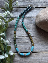 Load image into Gallery viewer, Sterling Silver Blue Green Turquoise Pearls Bead Necklace 18 inch Gift