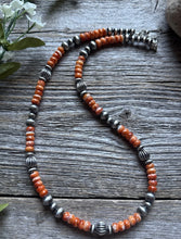 Load image into Gallery viewer, Southwestern Sterling Silver Orange Spiny Oyster Pearls Bead Necklace 18 inch