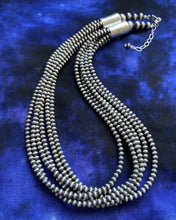 Load image into Gallery viewer, 4mm Multi Strand 925 Sterling Silver Oxidized Pearls Bead Necklace 32 Inch