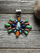 Load image into Gallery viewer, Navajo Sterling Silver Multi Stone Golden Hill Turquoise Spiny Oyster Pendant LY