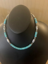 Load image into Gallery viewer, Sterling silver  turquoise wb turquoise bead necklace 18 inch