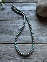 Load image into Gallery viewer, Sterling Silver Blue Turquoise W 6mm Pearls Bead Necklace. 18 inch