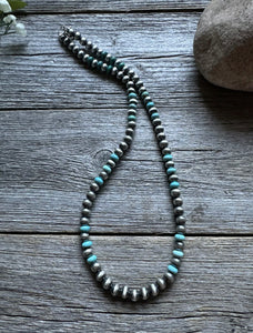 Sterling Silver Blue Turquoise W 6mm Pearls Bead Necklace. 18 inch