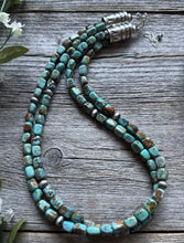 Load image into Gallery viewer, Sterling Silver Multi 2 Strand Blue Green Turquoise Bead Necklace. 18 inch