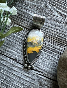 Native American Sterling Silver Yellow Bumblebee Jasper Pendant Tillie Jon Gift