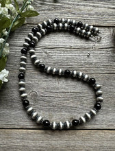 Load image into Gallery viewer, Southwestern Sterling Silver Black Onyx 10mm Pearls Bead Necklace. 26 Inch. Gift