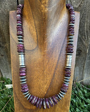 Load image into Gallery viewer, Sterling Silver Graduated Purple Spiny Oyster Bead Necklace 20 Inch