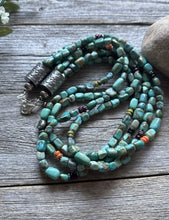 Load image into Gallery viewer, Sterling Silver Multi Strand Stone Blue Green Turquoise Bead Necklace 22 inch