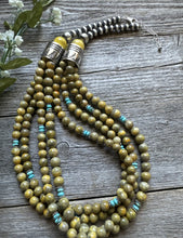 Load image into Gallery viewer, Sterling Silver Multi Strand Bumblebee Jasper Turquoise Pearls Bead Necklace 24”