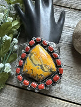 Load image into Gallery viewer, Navajo Sterling Silver Bumblebee Jasper Red Coral Cluster Cuff Bracelet KY