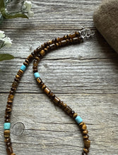 Load image into Gallery viewer, Tigers Eye Multi Stone Turquoise Sterling Silver Bead Necklace. 18 inch Gift
