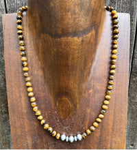 Load image into Gallery viewer, Southwestern 925 Sterling Silver Tigers Eye Pearls Bead Necklace 18 inch