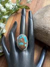 Load image into Gallery viewer, Native American 925 Sterling Silver Turquoise Ring. Size 8 Adjustable Leslie Nez