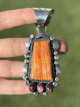 Load image into Gallery viewer, Native American Sterling Silver Orange Purple Spiny Oyster Pendant R Yazzie