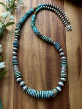 Load image into Gallery viewer, Long Graduated Sterling Silver Blue Green Turquoise Pearls Bead Necklace 32 Inch